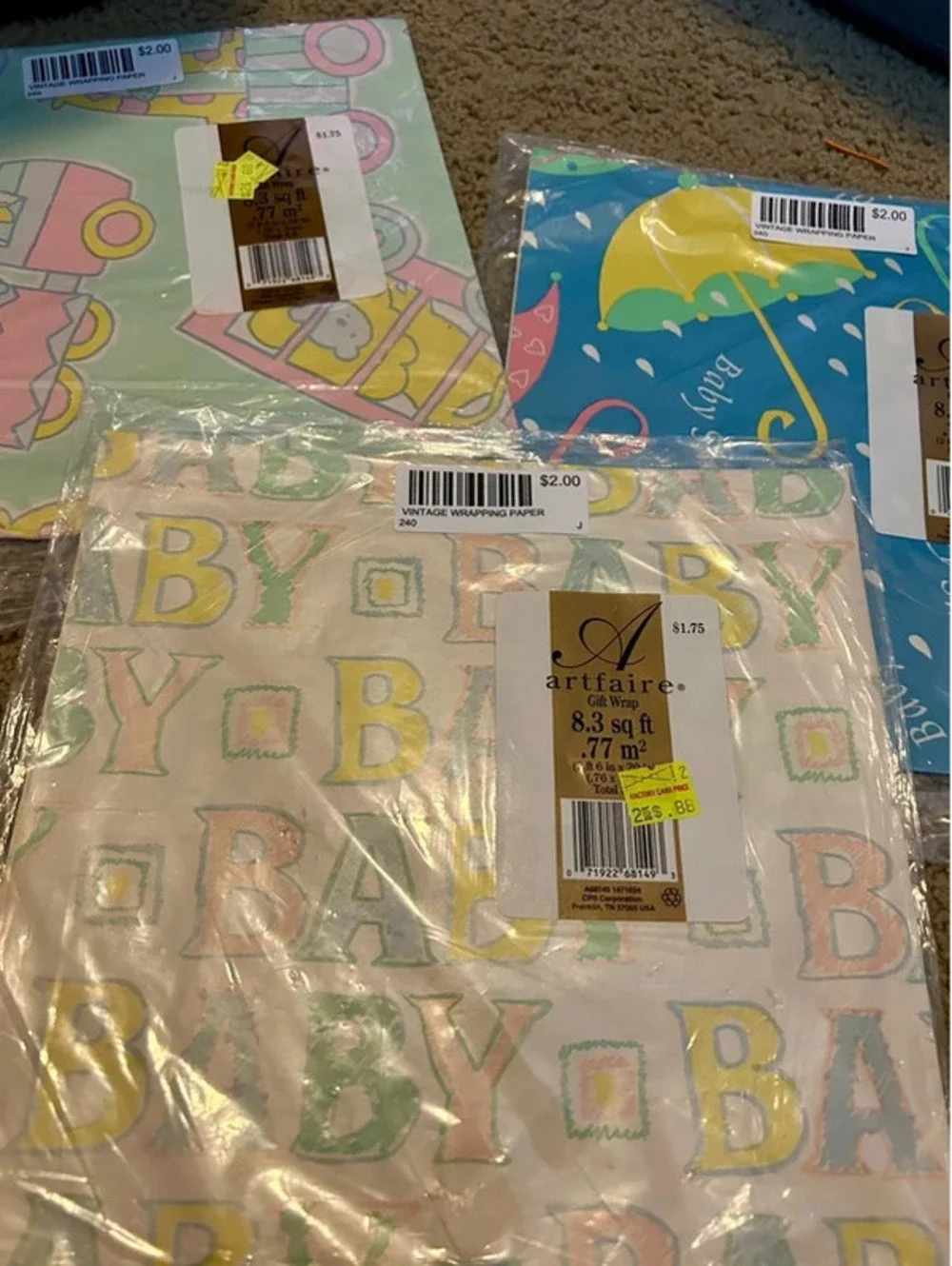 3pack vintage baby wrapping paper